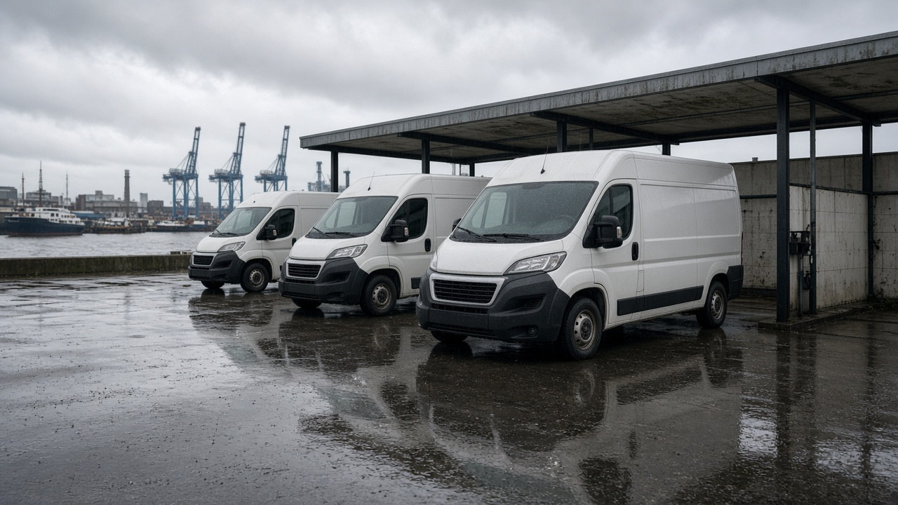 Zwei Transporter und ein weißer Pkw vor der Waschhalle